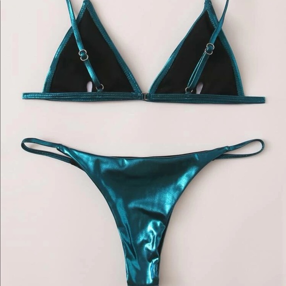 Metallic blue thong swimsuit - Picture 2 of 5